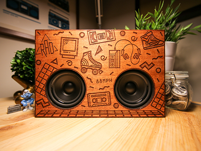 Wooden Boombox - Embrace the 80s audio boombox engraving icon illustration laser limited edition music sound vector wood wooden