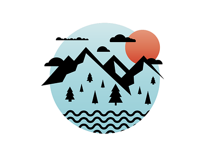 Mountains clouds icon illustration mountain outdoors outside spot illustration trees vector water