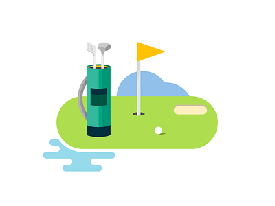 Golf clubs driver flag fore golf green icon illustration tee vector