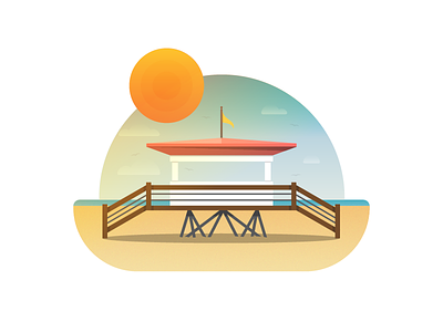 Lifeguard Tower beach gradient icon illustration lifeguard sun sunset texture vector