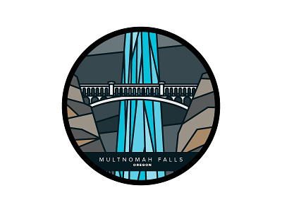 Multnomah Falls hiking icon illustration landscape mountain oregon outdoors travel vector waterfall