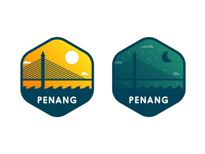 Penang Bridge asia badge bridge day food icon illustration landmark location moon night vector