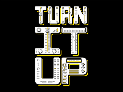 Turn It Up 8 track buttons dial equalizer illustration knobs marching band music radio show vector volume