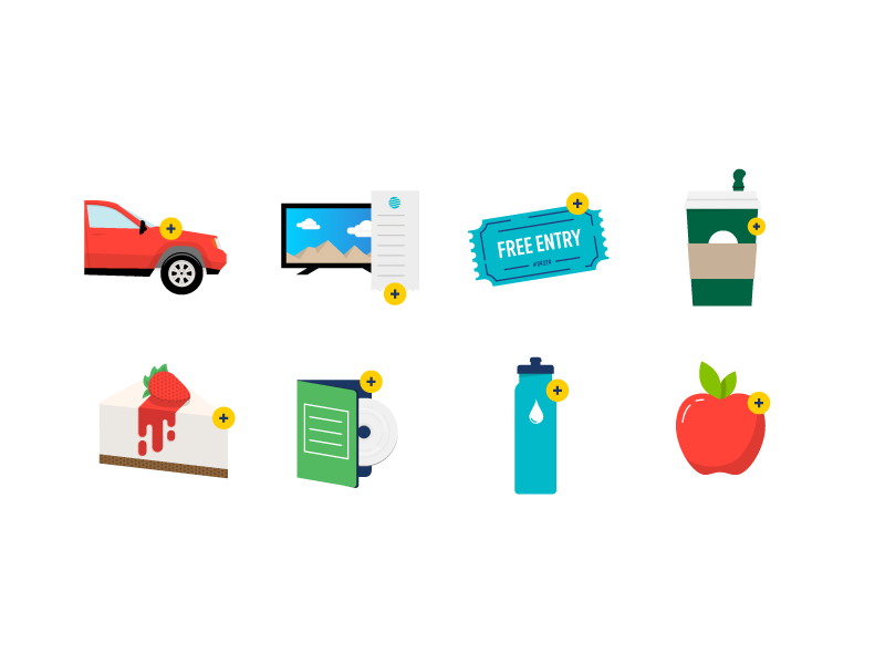 Savings Challenge Icons cable cake car coffee debt food gym icon illustration money savings vector