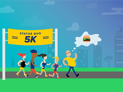 5k burger city icon illustration marathon motivation race running thought vector