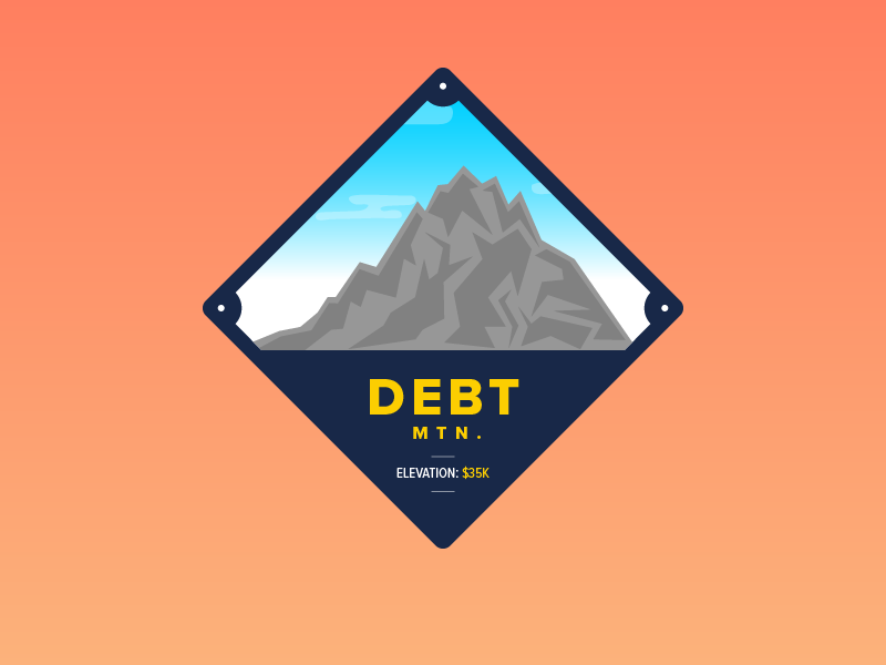 Debt Mountain journey climb pun budget savings debt mountain finance money badge illustration vector
