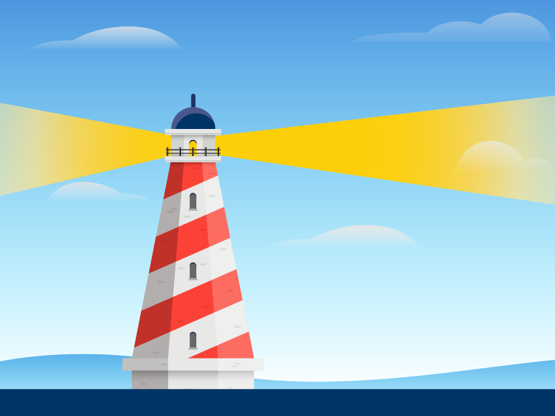 Lighthouse money finances retirement beacon ocean lighthouse sky gradient flat illustration icon vector