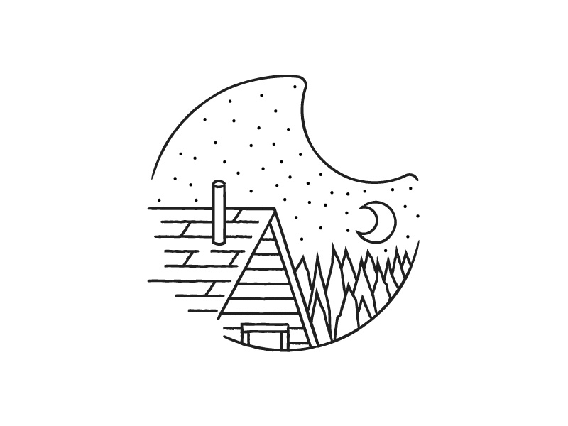 Wilderness Cabin poster etsy print explore outdoors editorial line art black and white spot illustration illustration icon vector