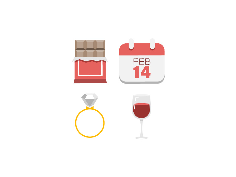 Valentine's Day Icons wine wedding ring calendar chocolate love valentines day icons holiday valentines day icon set illustration icon vector