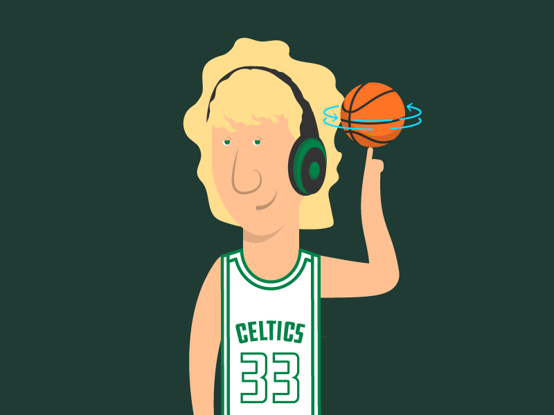 Larry basketball boston celtics headphones icon illustration jersey larry bird nba spin sports vector