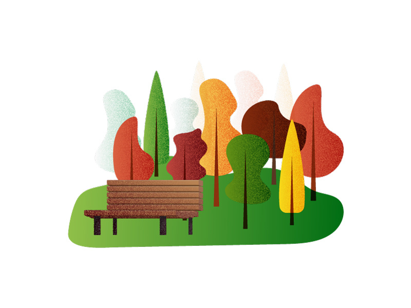 Picnic Bench grass nature outdoors wood grain texture fall trees park illustration icon vector