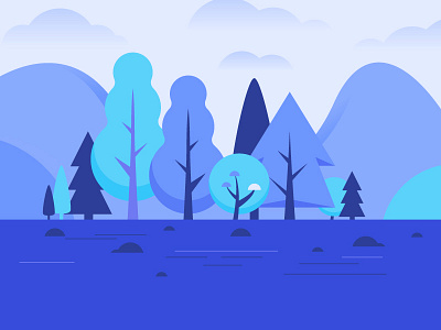 Blue Trees clean foliage gradient icon illustration landscape leaves nature outdoors simple tree vector