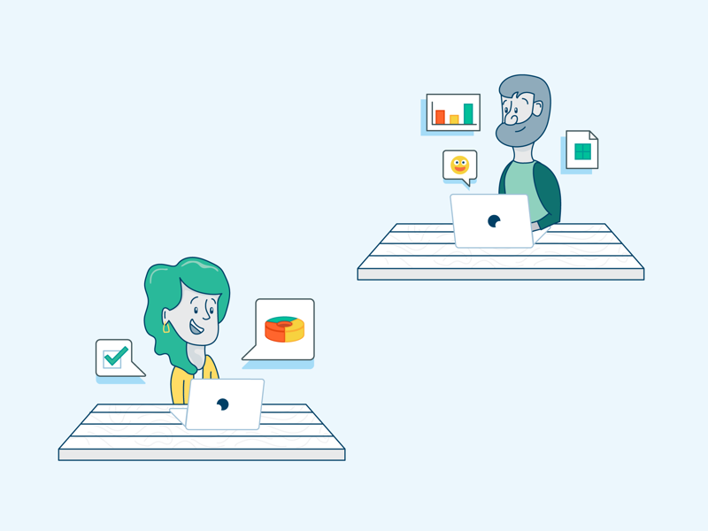 Team Learning information stats desk student laptop professional development training education startup characters people illustration icon vector