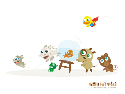 Illustration & character design - W4P animals cat character design dog flat design illustration monkey pets