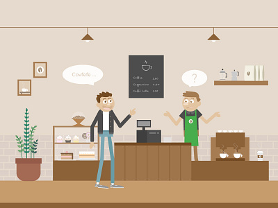 Coffee Shop scene for animated video brown coffee covfefe flat funny illustration people shop starbucks video