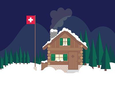 Chalet Suisse - Swiss cabin | Winter illustration blue cabin chalet design green illustration mountain snow swiss switzerland winter woods