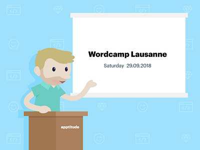 Apptitude will be at WordCamp Lausanne 2018! agency blue character character design colorful flat flat design illustration man wordpress