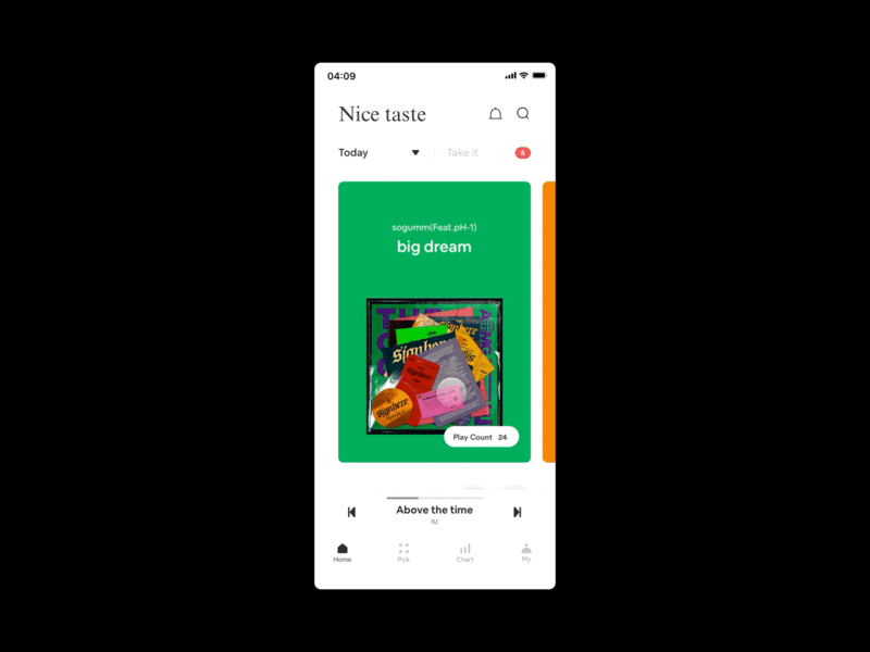 based on taste Music Service App app artist card clean framer x interaction minimal music product design prototyp share songs taste ui ux