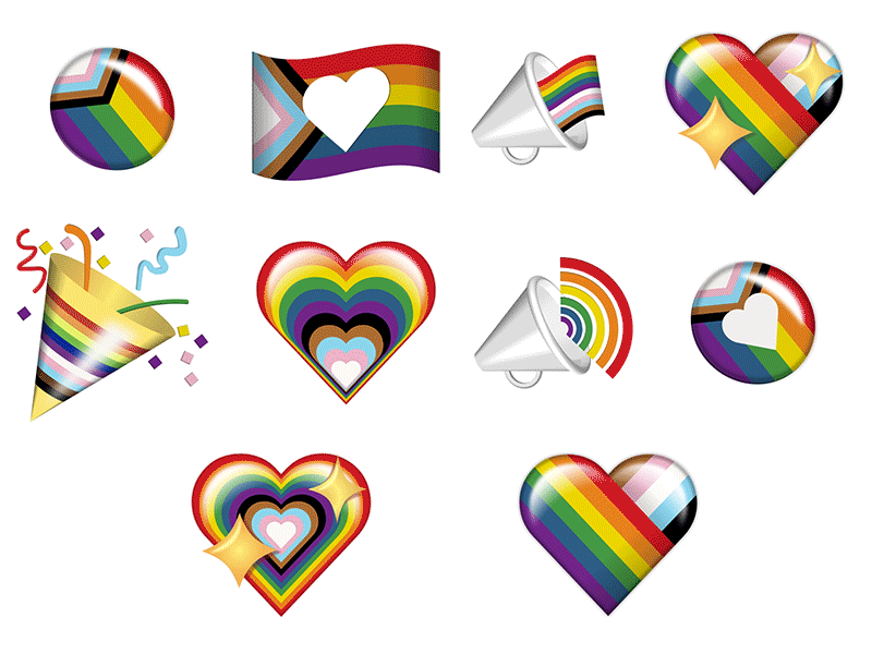 PRIDE 3D Emojis 🌈 3d branding confetti emojis fx heart iconography icons illustration illustrator lgtbqia love wins megaphone pride pride flag pride month progress pride progress pride flag rainbow sparkle