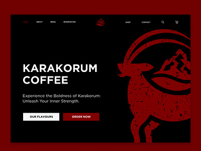Karakorum Coffee Hero Section Design black coffee coffee design coffee website horn mountain red