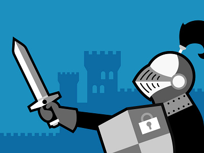 Becoming a security expert castle flat illustration knight shield sword