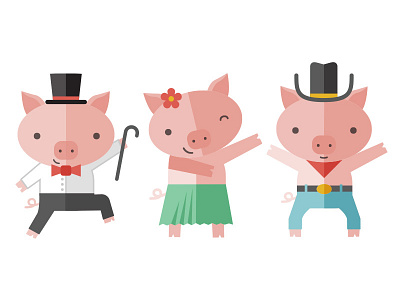 Dancing Pigs dancing flat illustration pig