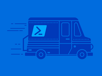 Windows PowerShell - PowerShell 5.1 is coming blue delivery delivery truck flat illustration truck