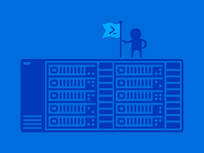 Windows PowerShell - Conquering PowerShell blue computers flag flat illustration network server