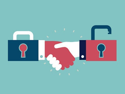 IT Security Job Interview hand shake illustration interview lock security shake