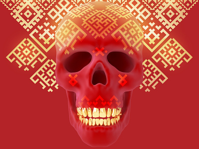 Ornamental 3d 3dsmax art character concept death ethnic golden head ornament red render skull