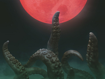Blood moon 3d 3dsmax art beast blood concept deep fear fog full moon monster moon night octopus realistic red render swamp tentacles