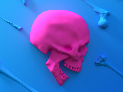 Pink skull 3d 3dsmax art blue bone cartoon color concept death design head pink render skull wallpaper