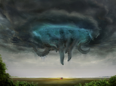 Cyclone 3d art concept farm field illustration monster nature octopus rain realistic render sky storm summer tentacle thunderstorm