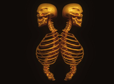 Golden twins 3d 3dsmax art bones concept death gold head metal realistic 3d render skull twins