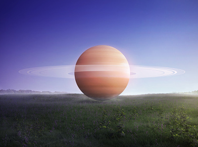 Saturn morning 3d abstract art composition concept creative design field illustration imagination landscape nature planet realistic render saturn science solar space surreal