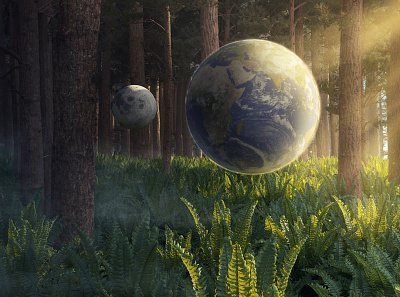 Earth 3d ambient art concept earth ecology forest moon planet render surrealism