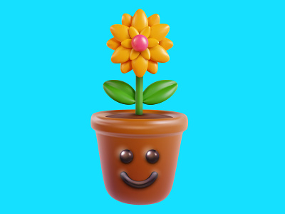 Flowerpot 3d cartoon character colorful cute face flowerpot illustration kawaii nature plant sweet toy vector