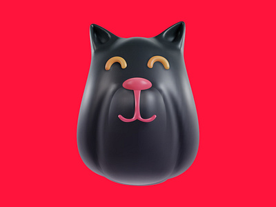 Black cat 3d animal art black cartoon cat character concept funny head illustration kawaii smile toy vector