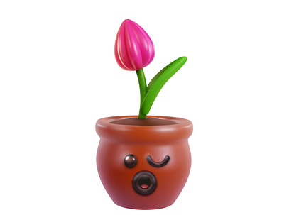 Flower 3d cartoon character cute emotion face flower funny illustration kawaii nature plant pot sweet tulip vector