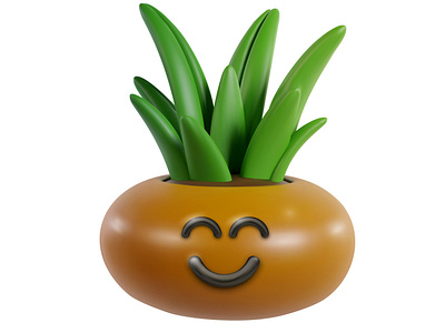 Happy plant 3d art cartoon character concept design emotion flowerpot game green happy home kawaii leaf nature plant render smile