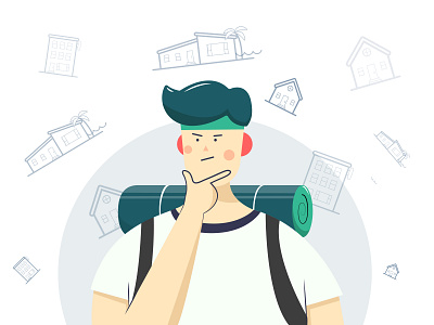 Thinking Backpacker backpacking booking choose design flat illustration think travel vector