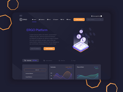 ERGO Cryptocurrency Platform bitcoin branding cryptocurrency dark dashboard design ergo flat illustration logo ui ux vector web website