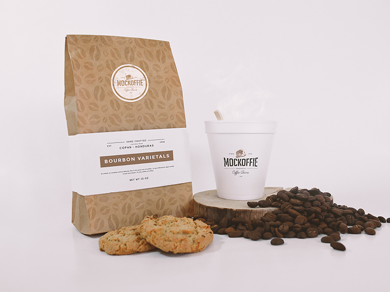 Download Coffee Bag and Cup Mockup by Eduardo Mejia on Dribbble