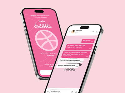 Hello, Dribbble! app application attach call chat creative design designers file graphic design hello dribbble illustration invitation message pink typography ui uiux ux vector