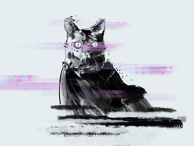 Smokey cat illustration ink water
