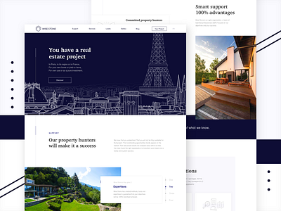 Wise Stone - Website blue design illustration interface landing paris real estate ui ux web