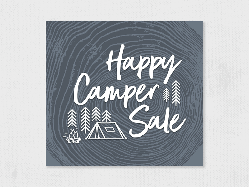 Happy Camper campfire camping hike illustration outdoor tent trailer