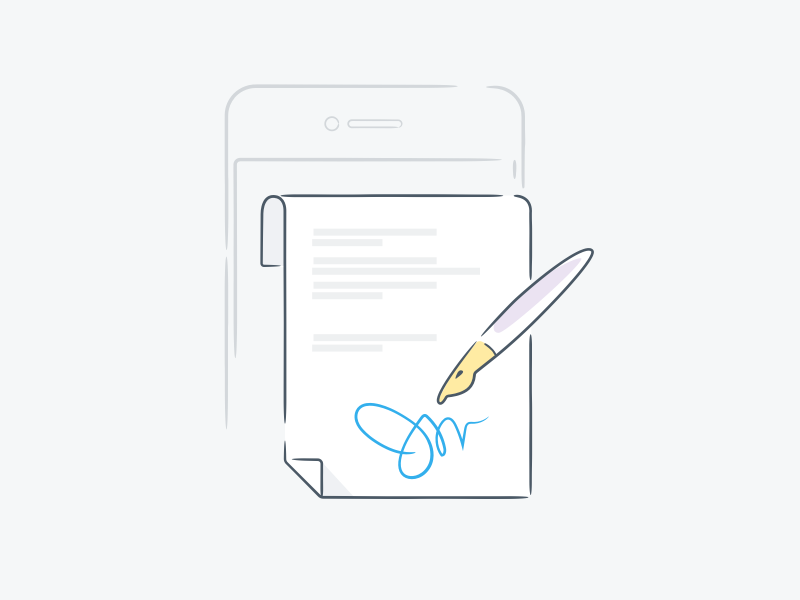 Sign here! contract line icon mobile signature pen illustration