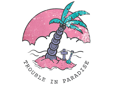 Trouble In Paradise colour dark fun island retro sun surf tee trashed trouble