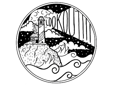 Lookout doodle drawing handdrawn illustration ink lighthouse lines nautical ocean rough sea sketchy